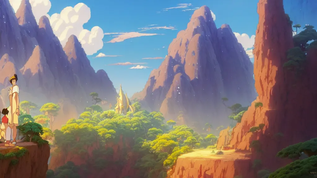 Image similar to el dorado, studio ghibli, pixar and disney animation, sharp, rendered in unreal engine 5, highly detailed, digital painting, artstation, concept art, smooth, sharp focus, illustration, wide angle, artbook, wallpaper, splash art, promo art, dramatic lighting, art by artgerm and greg rutkowski and bo chen and jin xiaodi