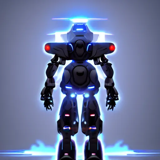 Image similar to futuristic armed mech walking into battle, highly detailed, 8 k, hdr, award - winning, trending on artstation, volumetric lighting