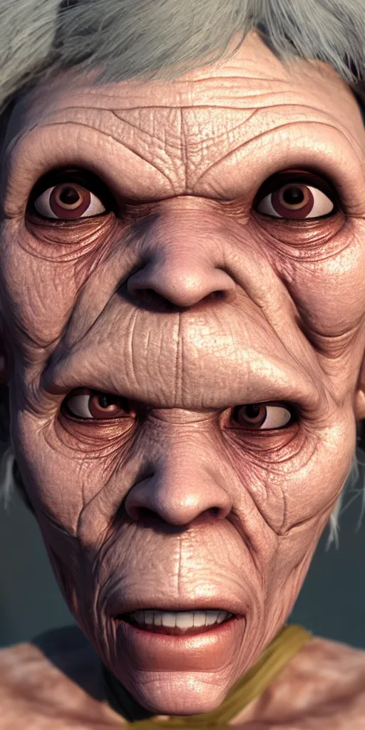 Prompt: photo close up one! face ugly! granny!! cyborg, trending artstaition, unreal engine