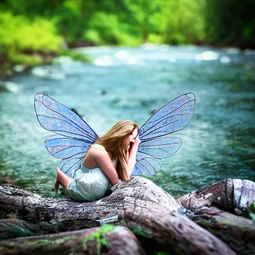 Prompt: sensual realistic fairy fliying, photo, sharp focus, river