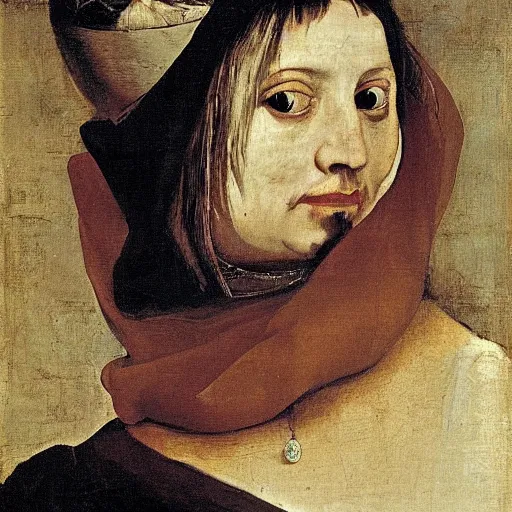 Prompt: renaissance painting by frans hals, by keith negley apocalyptic. a photograph beauty & mystery of the woman sitting before us. enigmatic smile & gaze invite us into her world, & we cannot help but be drawn in. soft features & delicate way she is dressed make her almost ethereal. landscape distance & mystery. what secrets this woman holds.