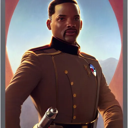 Prompt: portrait of leyendecker will smith, movie still, starfleet uniform, octane render, highly detailed, digital painting, artstation, concept art, smooth, sharp focus, illustration, art by artgerm and greg rutkowski and alphonse mucha and william - adolphe bouguereau