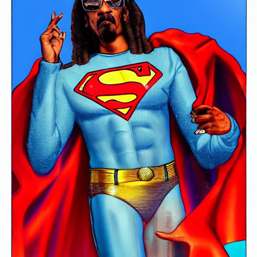 Prompt: '' Snoop dog as a high superman god of weed, 4k, detailed, photorealistic, NY landscape''