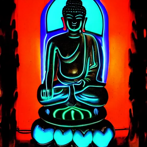 Prompt: neon buddha