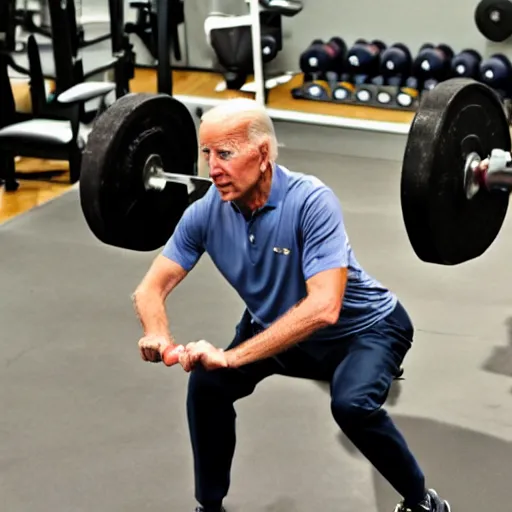 Image similar to joe biden doing weights, in the gym