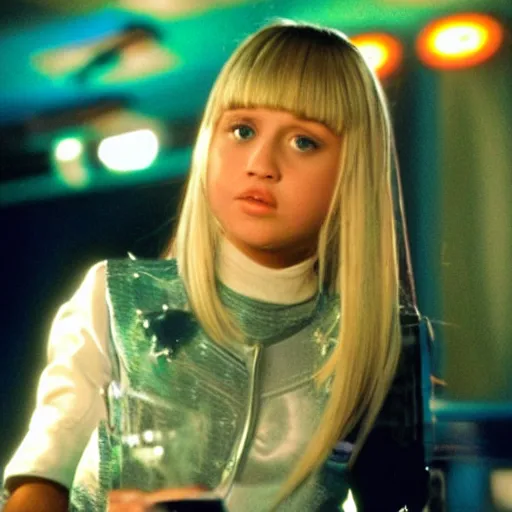 Image similar to young hannah montana as a dabo girl in quark's bar on deep space nine, 3 5 mm photography, highly detailed, cinematic lighting, 4 k