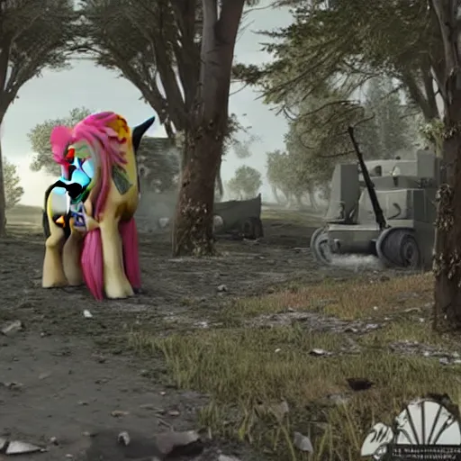 Image similar to My Little Pony in World War 2 battlefield