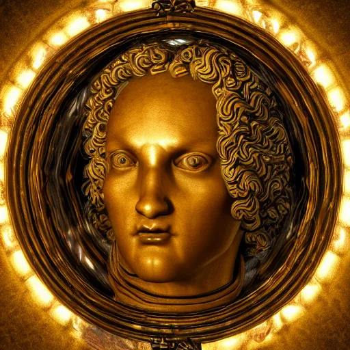 Image similar to a renaissance statue neon ring art, ray tracing, 3 d render, 8 k resolution, shar focus, hyper detailed, hyper realistic