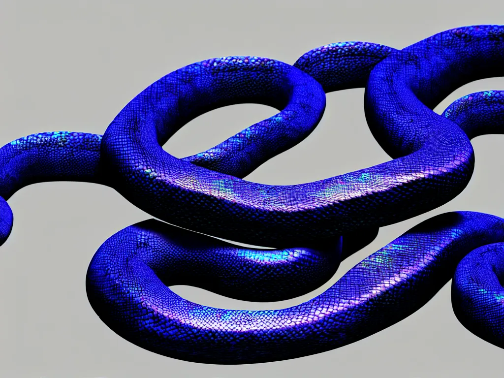Prompt: a beautiful large eastern indigo snake, iridescent scales, 4 k, trending on artstation, award winning, photorealistic, volumetric lighting, octane render,
