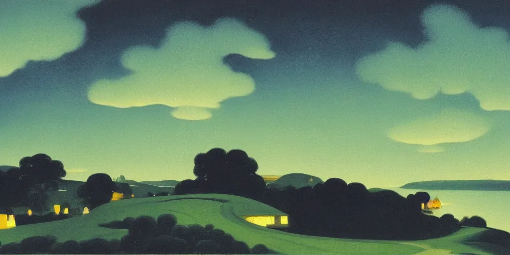 Image similar to a night landscape background, rob gonsavles, eyvind earle, heade martin johnson, edward hopper, armstrong rolf