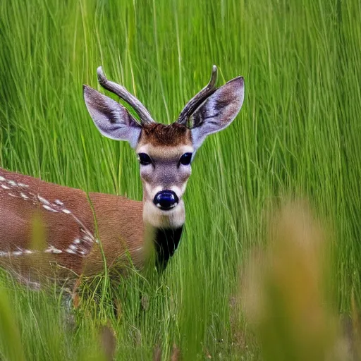 Prompt: 4 k image high quality of a deer in nigeria kainji lake national park hiding in long grass