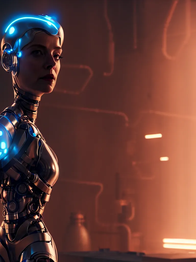 Image similar to film still of a mechanical woman in a marvel movie, science fiction industrial hard science concept art, 8K render octane high definition cgsociety, photorealistic, unreal engine 5