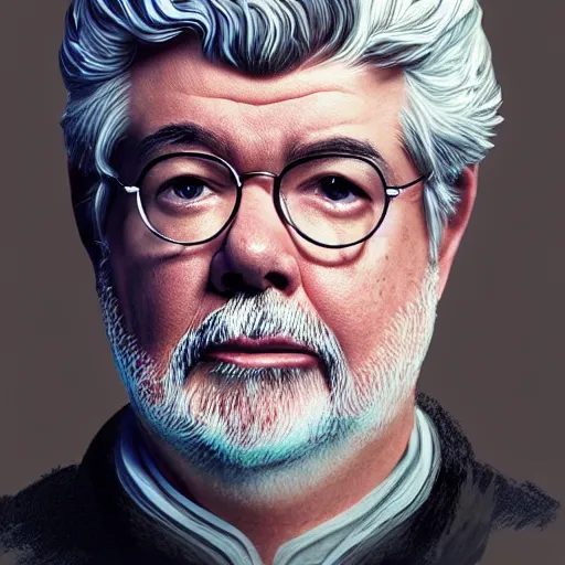 Prompt: a portrait of george lucas as a jedi master, realistic, accurate, intricate, 4 k, detailed, artwork, art station
