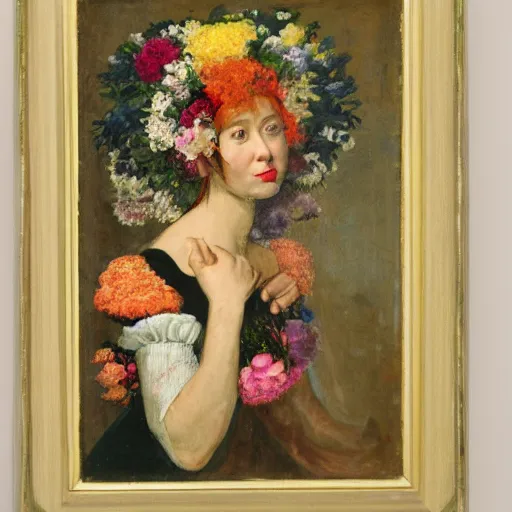 Prompt: portrait of a woman made of flowers and smoke