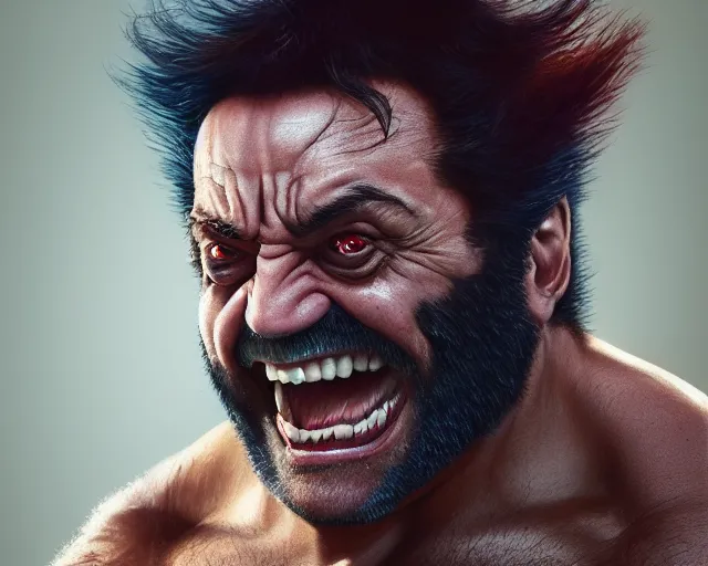 Image similar to danny devito as wolverine, claws up, oil on canvas portrait, octane render, trending on artstation