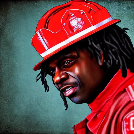 Image similar to chief keef as a firefighter digital art very detailed 4 k detailed super realistic