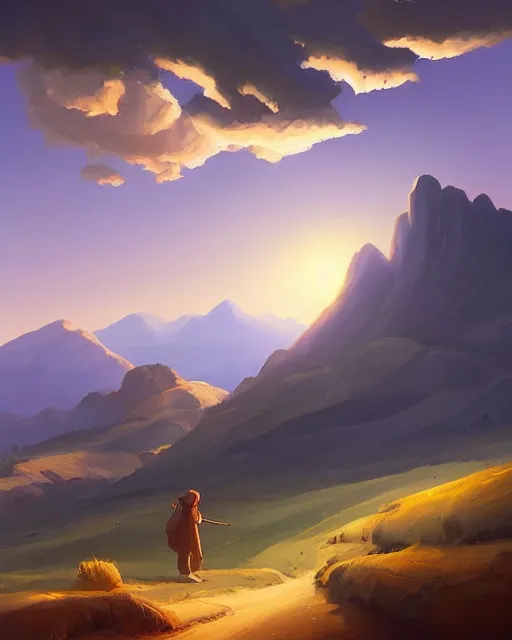 Image similar to a painting of a landscape with mountains and clouds, a matte painting by rhads, behance contest winner, fantasy art, 2 d game art, matte painting, concept art