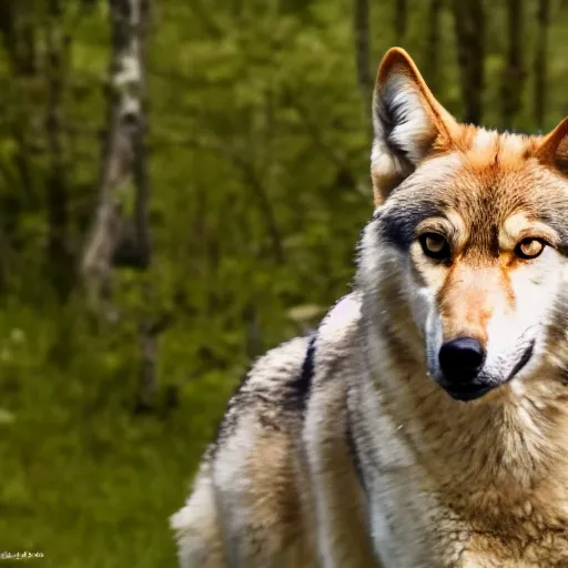 Image similar to professional photograph of a light brown tan and cream wolf, high quality, hd, 8 k, 4 k, magnificent, award - winning, nature, nature photography, awe - inspiring, highly detailed, amazing