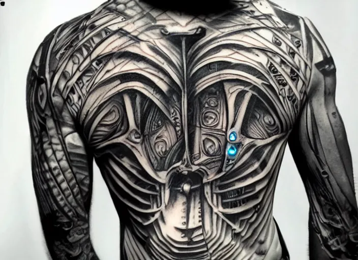 Flesh torn biomechanical tattoo for his very first tattoo. Such an ple... |  TikTok