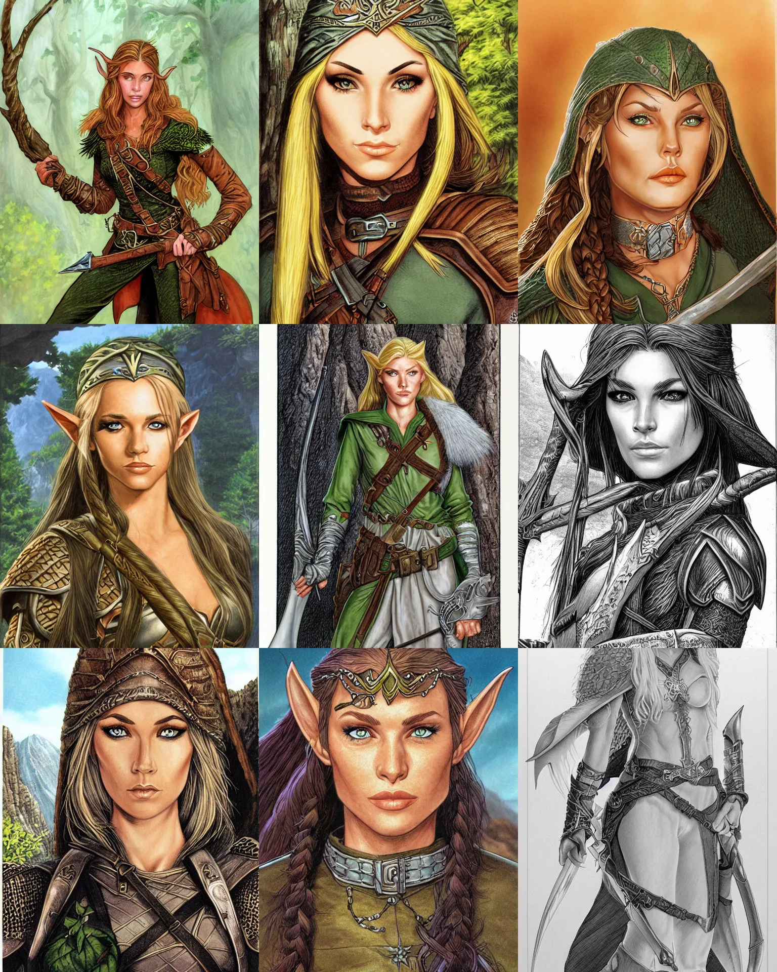 Prompt: elven female ranger, portrait by larry elmore, dnd