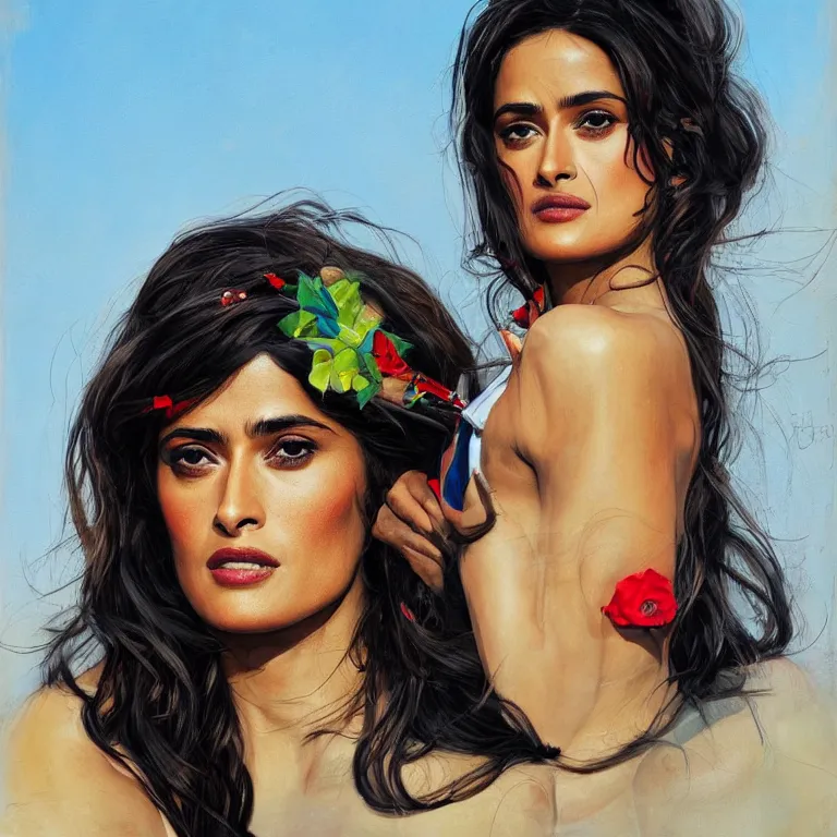 Prompt: Street-art portrait of salma hayek in style of Etam Cru, photorealism