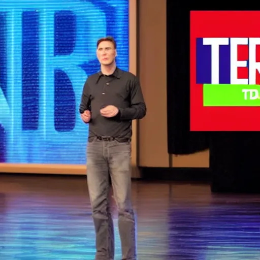 Image similar to jerma 9 8 5 doing a ted talk, wide shot, high resolution