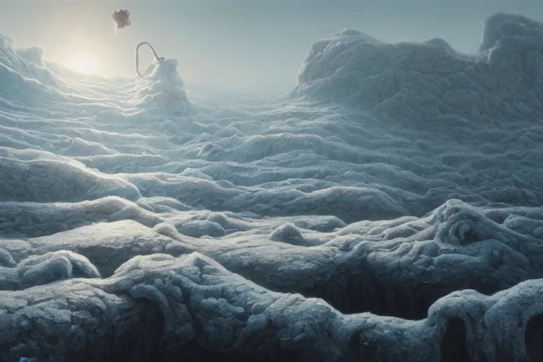 Prompt: surreal frozen landscape, painting by beeple and zdzisław beksinski, a matte painting by li shida, cgsociety, context art, redshift, matte painting, reimagined by industrial light and magic