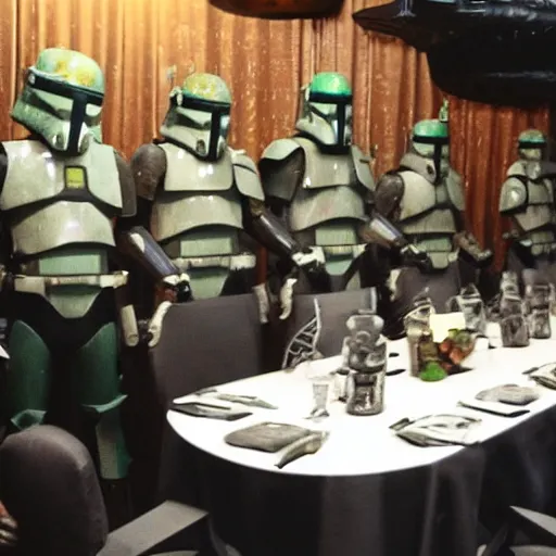 Prompt: the Fett's family banquet on Kamino