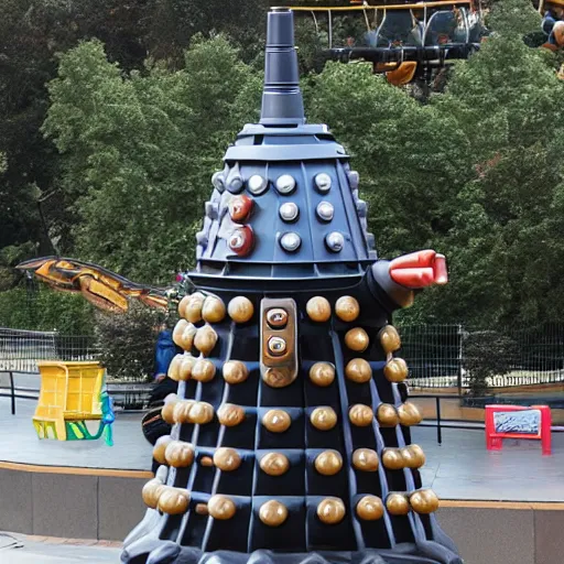 Image similar to A photo of a Dalek on a rollercoaster