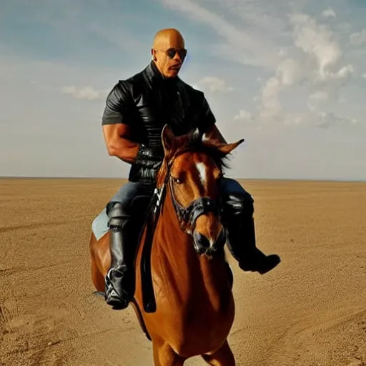 Image similar to Vin Diesel riding a horse in space