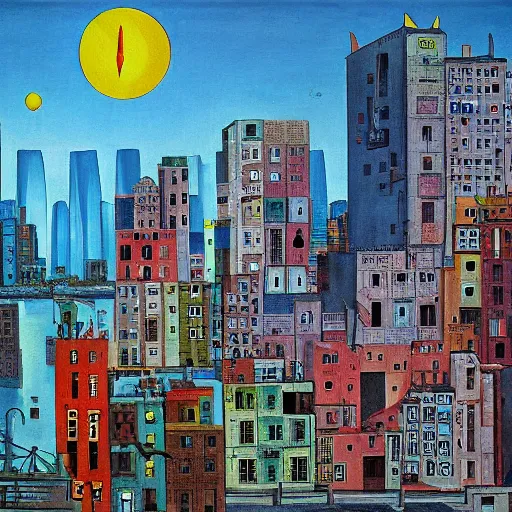 Prompt: modern city by antonio berni