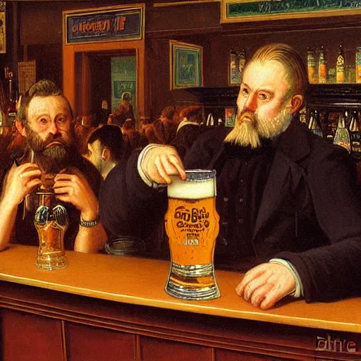 Image similar to A pint of beer sitting on a bar, by Johfra Bosschart