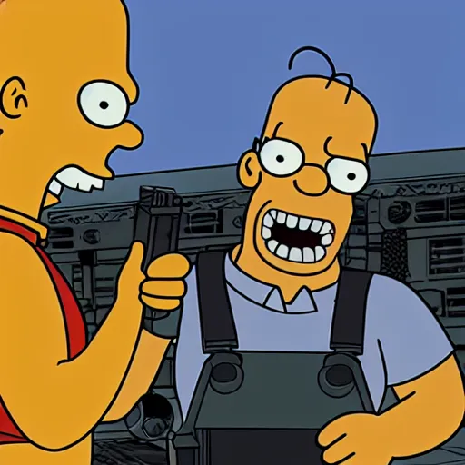 Prompt: Terminator movie, but instead of Arnold is photorealistic Homer Simpson, photo