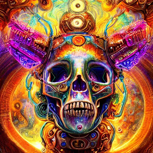 Image similar to portrait of a fantasycore glitchcore deformed animal skull in a helmet. intricate abstract. intricate artwork. celestial. immaculate, by josephine wall, pixar, ghibli. octane render, CGSociety very coherent symmetrical artwork. cinematic, hyper realism, high detail, octane render, 8k, iridescent accents