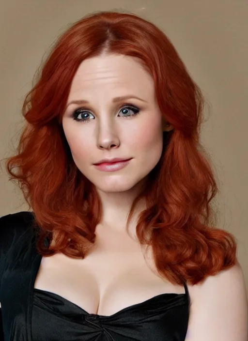 Image similar to photograph of a combination of kristen bell and christina hendricks