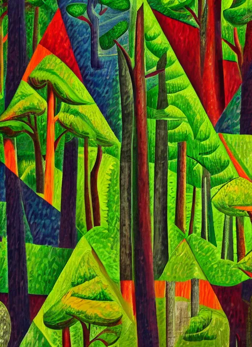 Prompt: lush forest, high detail, 4 k, cubism style