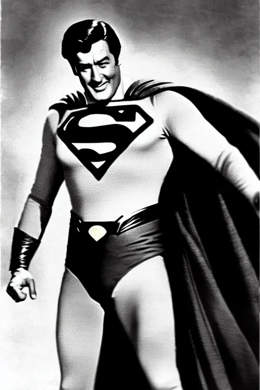 Image similar to rock hudson playing superman in 1 9 7 8, superhero movie