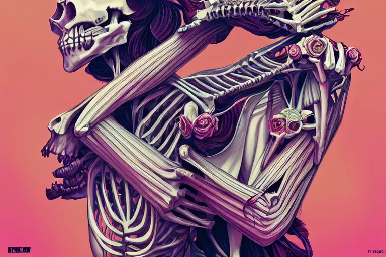 Prompt: skeleton fashion show, catwalk, tristan eaton, victo ngai, artgerm, rhads, ross draws