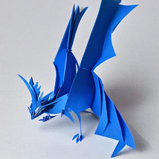 Prompt: a blue folding paper dragon