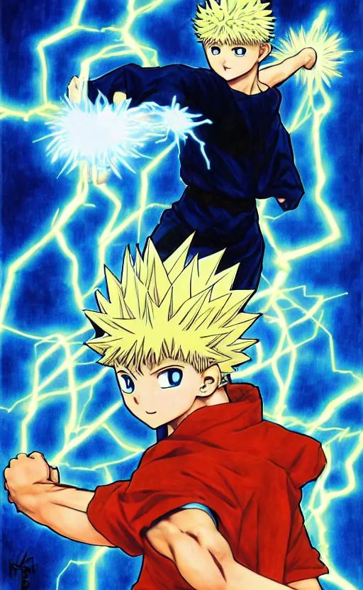 Prompt: Killua from HxH doing God speed electricity, 8k, digital art, drawn by j.c. leyendecker, amazing quality