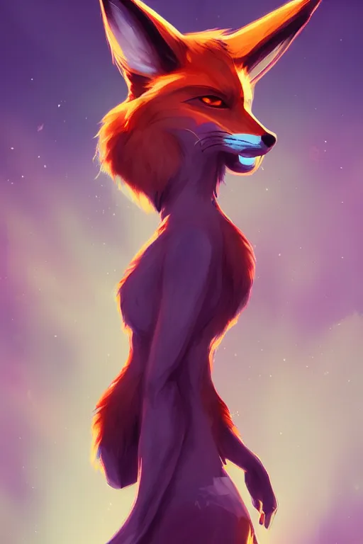 Image similar to a fox fursona, trending on artstation, by kawacy, furry art, digital art, cyberpunk, high quality, backlighting