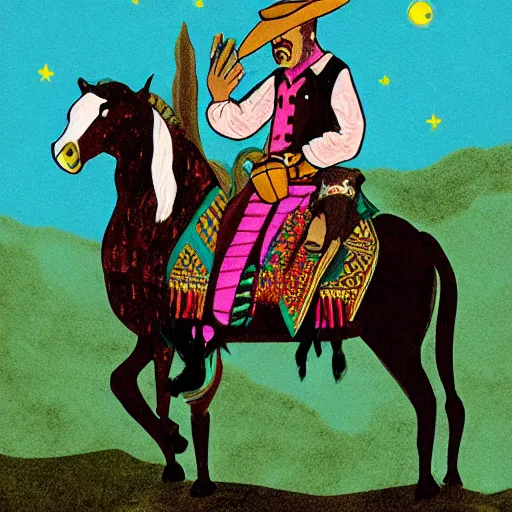 Prompt: mexican vaquero, persian folklore illustration
