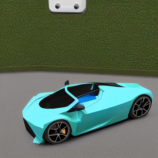 Prompt: a low poly game object of a blue sport car with green windows, on the white background