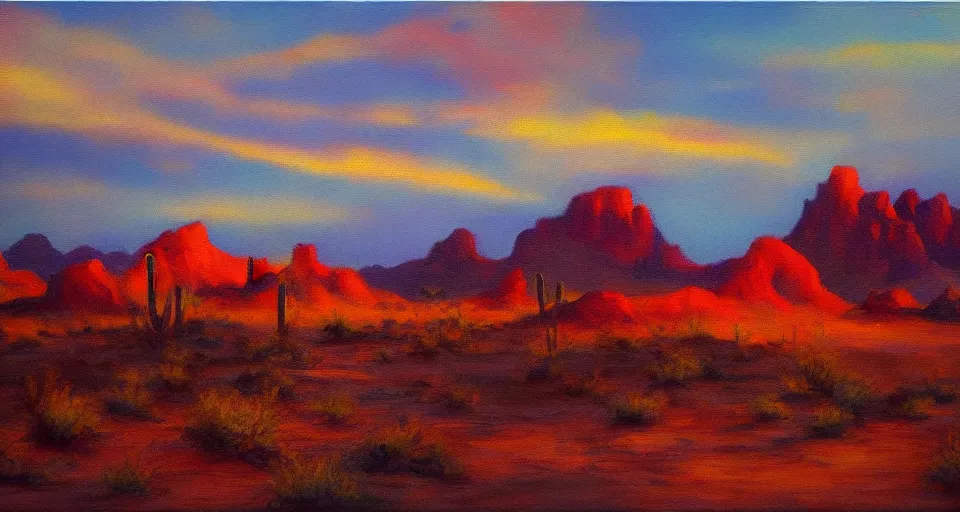 Image similar to the sonoran desert at sunrise, muted colors, beautiful painting, oil on canvas, by Ewa Czarniecka, award winning masterpiece,