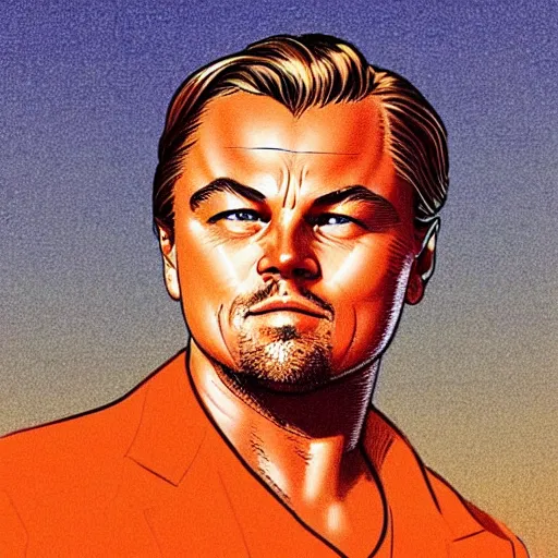 Prompt: “ leonardo dicaprio retro minimalist portrait by jean giraud, moebius starwatcher comic, 8 k ”