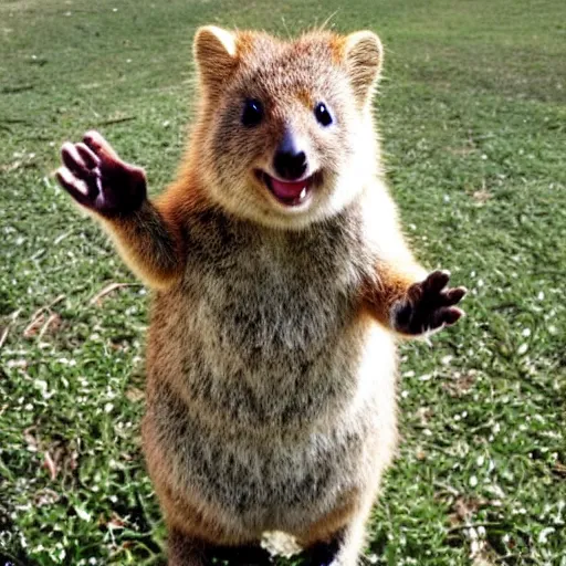 Image similar to A happy quokka flipping off the photographer