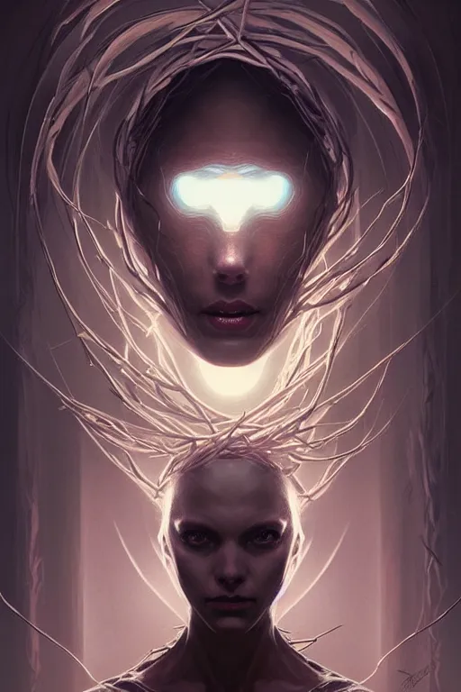 Prompt: professional concept art symmetrical portrait of a ominous floating!! organic terrifying!! species thing in a dark room by artgerm and greg rutkowski. an intricate, elegant, highly detailed digital painting, concept art, smooth, sharp focus, illustration, in the style of cam sykes.