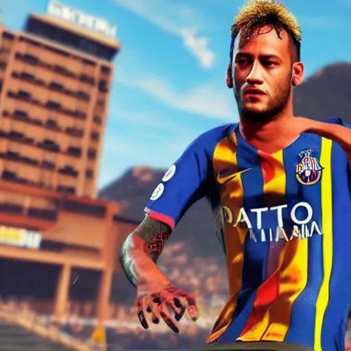 Prompt: Neymar in GTA V cover, rockstar games, no text,