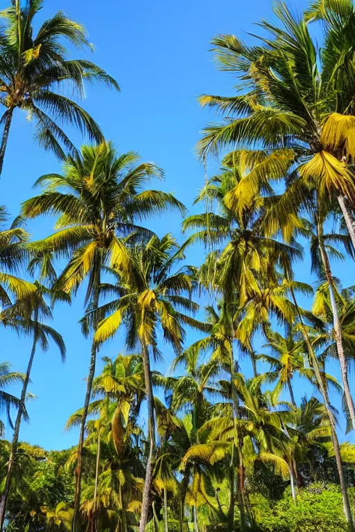 Prompt: beckoning palms over crystal clear water beautiful sunny day