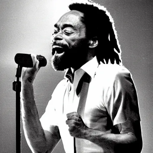 Prompt: ultrarealistic photograph of bobby mcferrin singing alone on stage in the spotlight, 1 9 8 3,